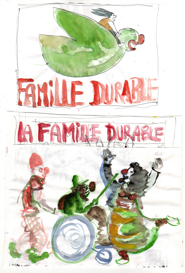 Recherches pour l'affiche du spectacle "La famille durable"